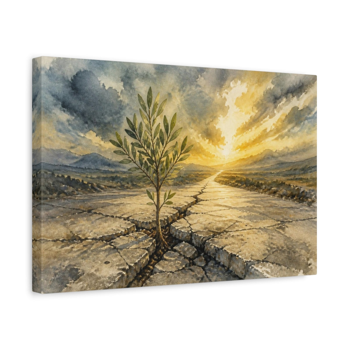 Side Mockup 4. Sapling Motivation Sunrise shown as canvas print