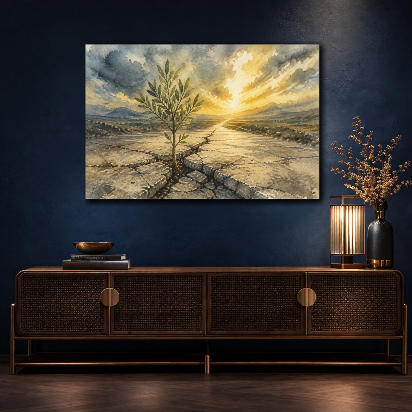 Mockup 4. Sapling Motivation Sunrise shown as canvas print
