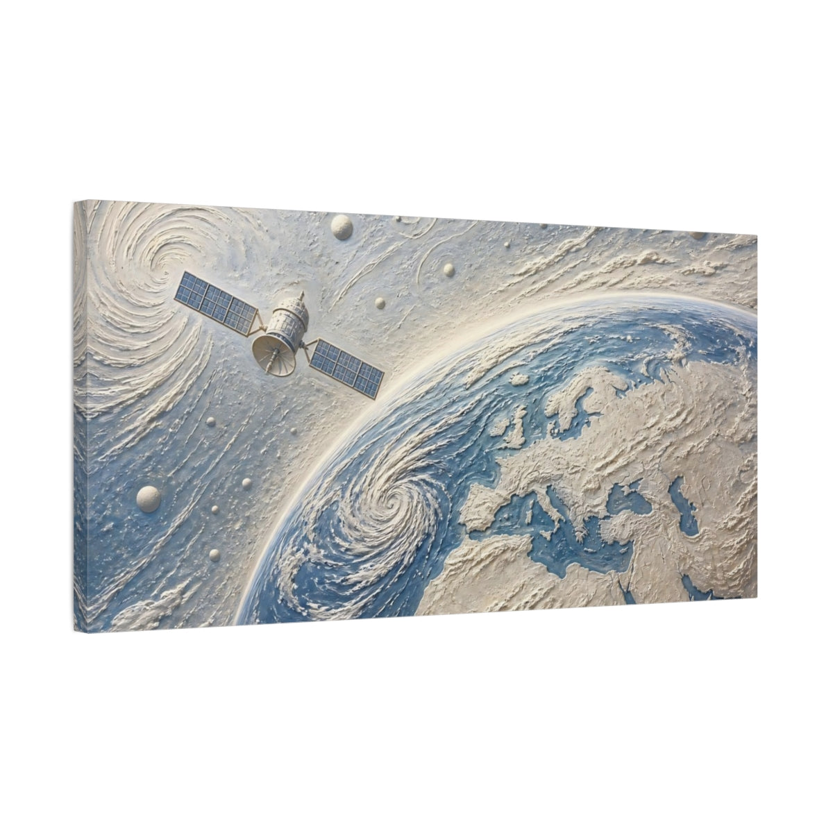 Side Mockup 1. Satellite Over Europe shown as canvas print