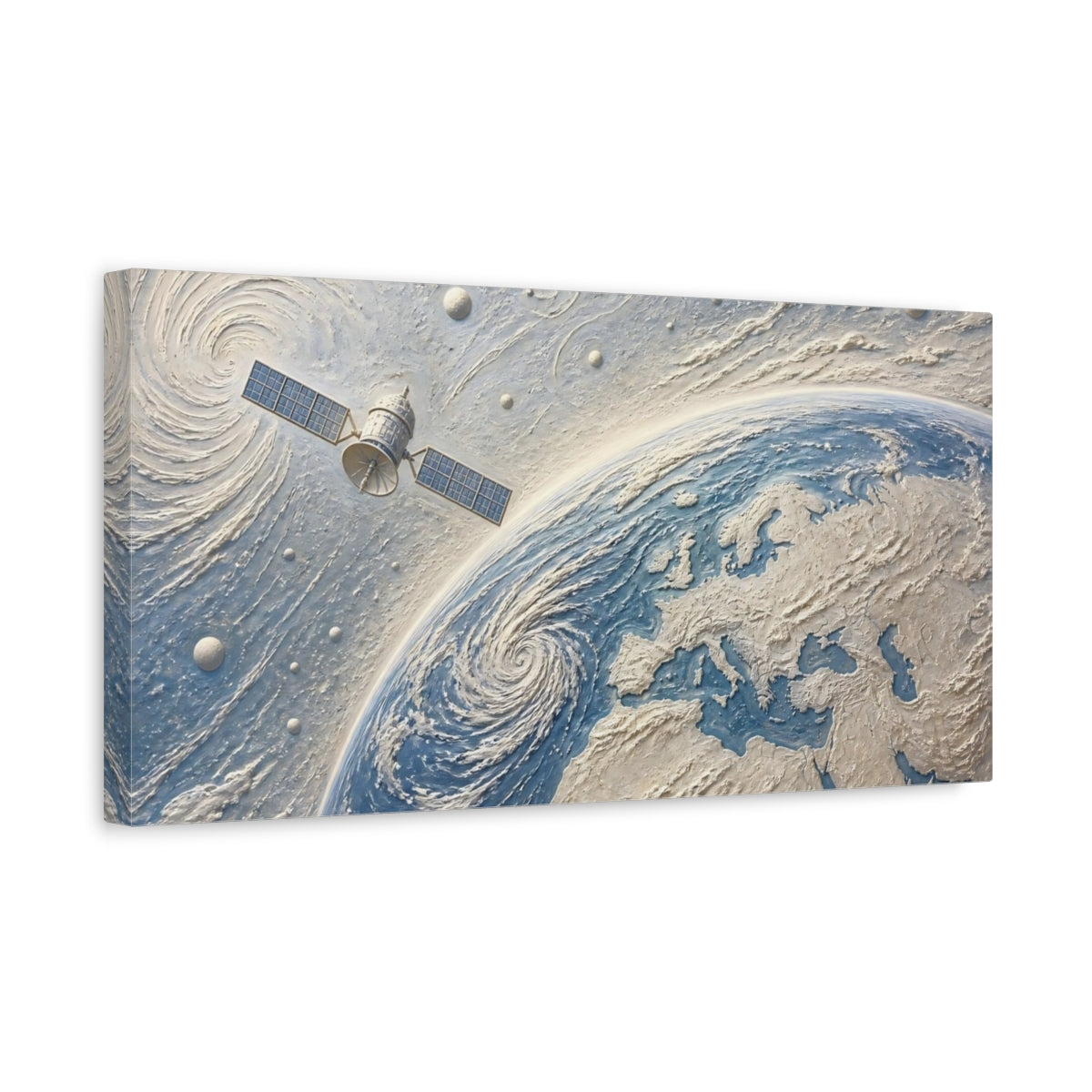 Side Mockup 3. Satellite Over Europe shown as canvas print