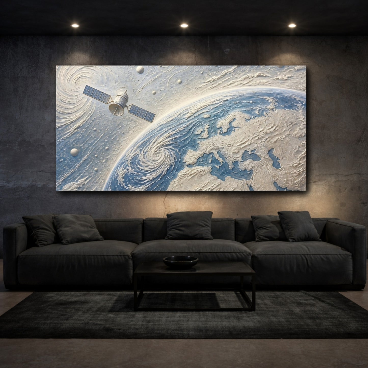 Mockup 3. Satellite Over Europe shown as canvas print