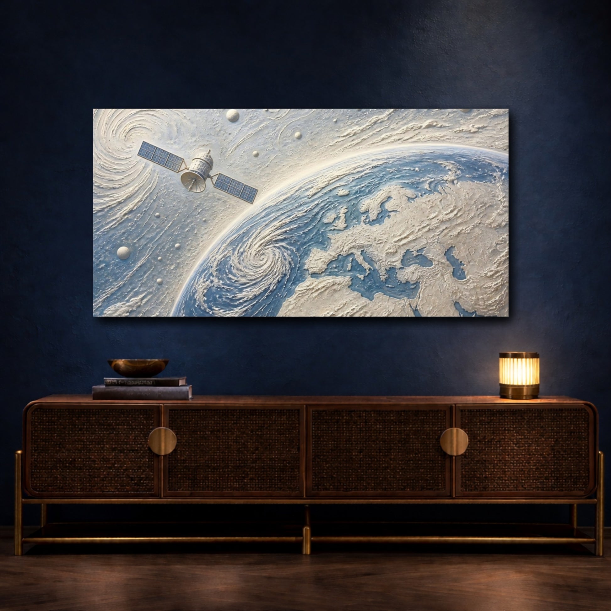 Mockup 4. Satellite Over Europe shown as canvas print
