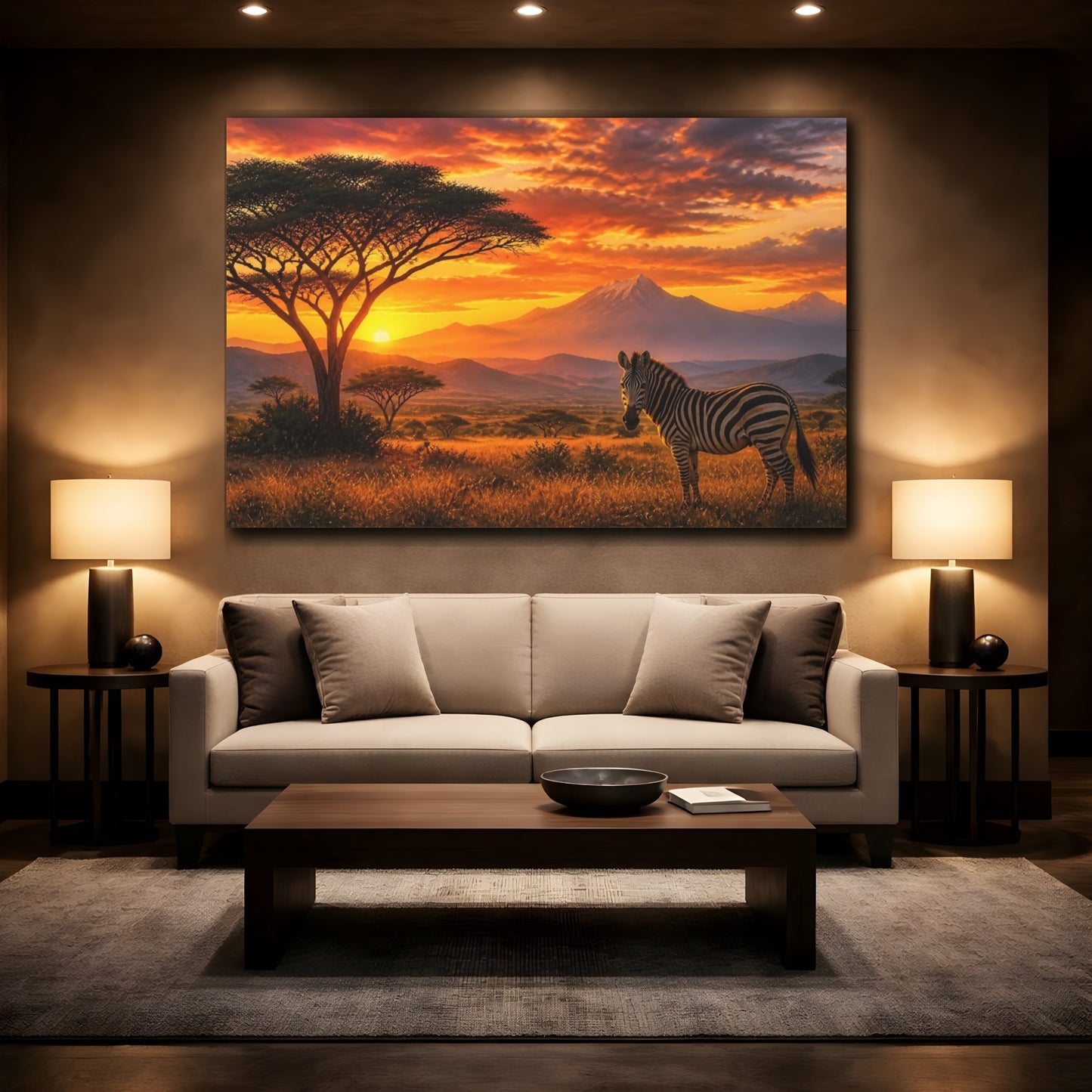 Mockup 2. Savanna Sunrise Zebra shown as canvas print