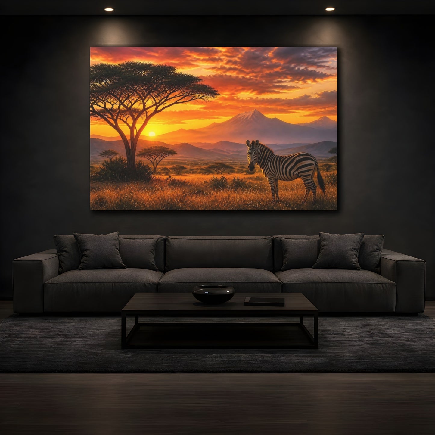 Mockup 3. Savanna Sunrise Zebra shown as canvas print