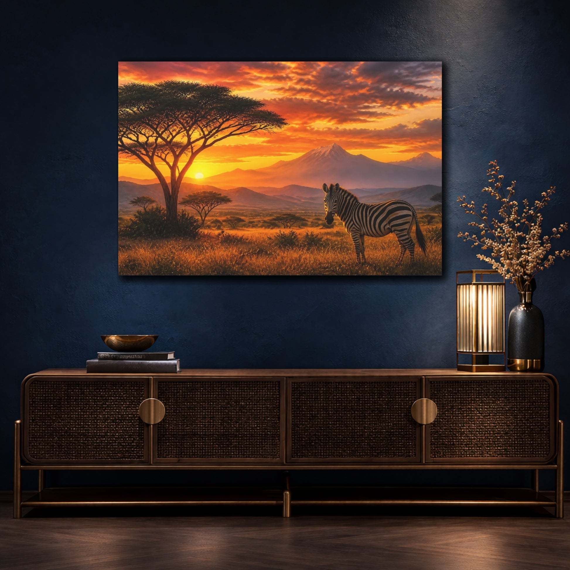 Mockup 4. Savanna Sunrise Zebra shown as canvas print
