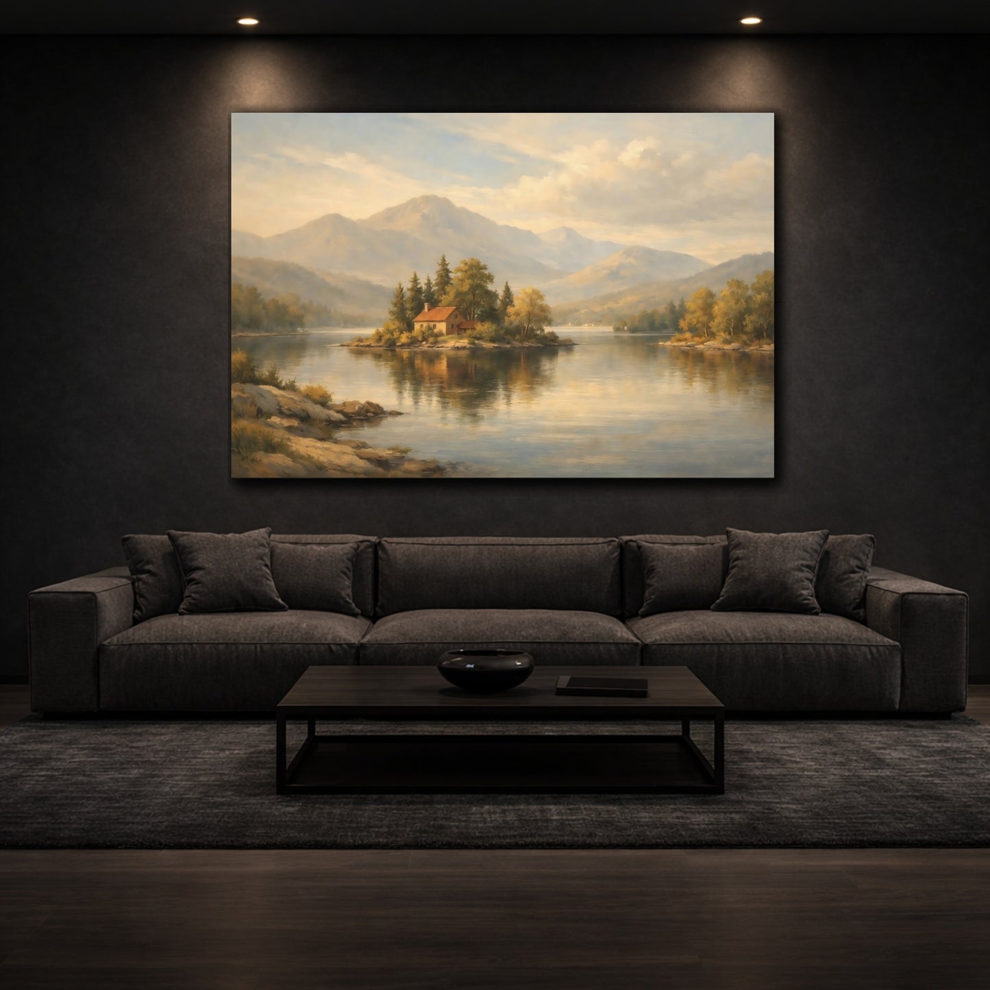 Mockup 2. Scandi Light Aged Limestone Surface shown as stretched canvas wall art