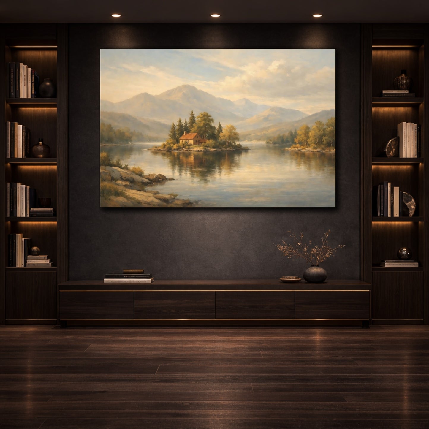 Mockup 3. Scandi Light Aged Limestone Surface shown as stretched canvas wall art