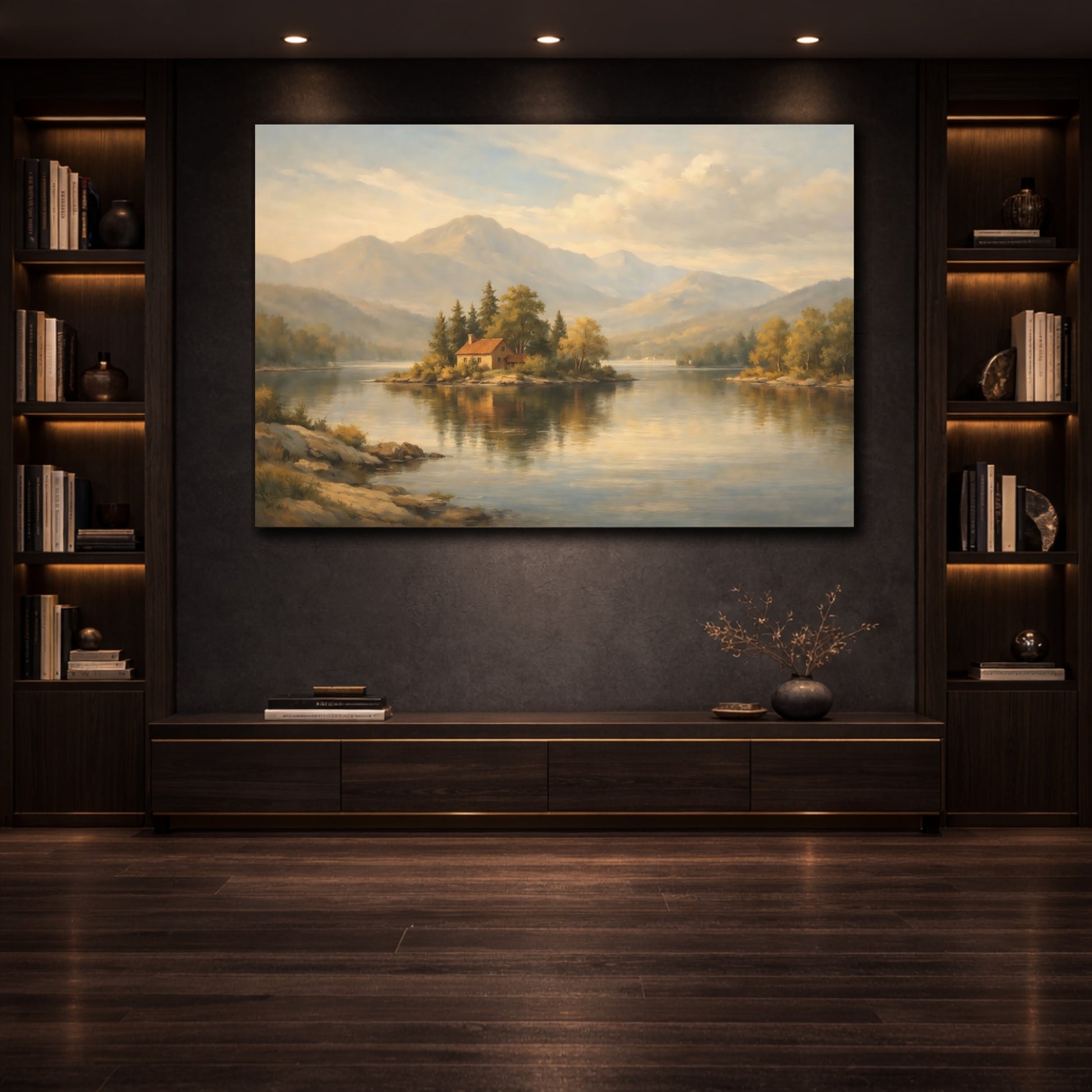 Mockup 3. Scandi Light Aged Limestone Surface shown as stretched canvas wall art