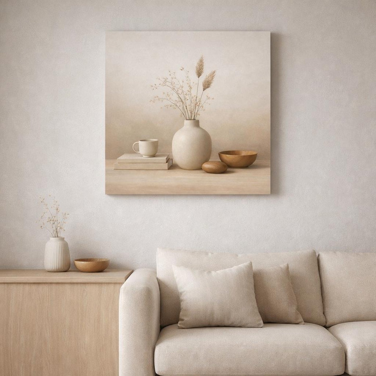 Scandi Light Espresso Still Life shown as canvas wall art in a luxury executive office