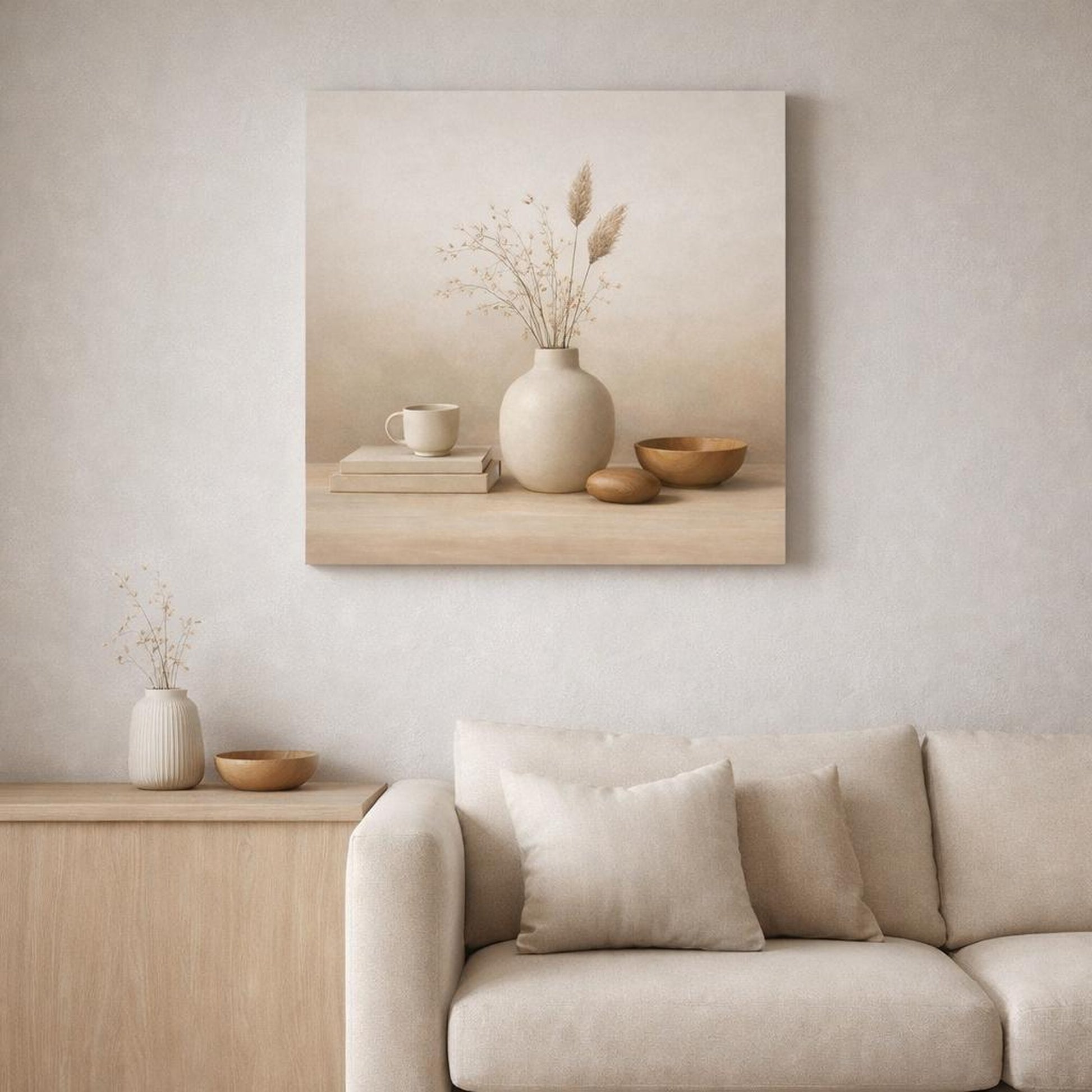 Scandi Light Espresso Still Life shown as canvas wall art in a luxury executive office