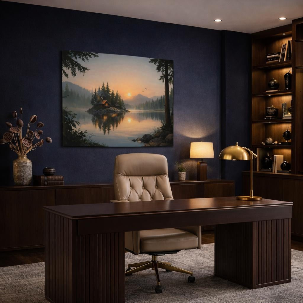 Scandi Light Forest Dramatic shown as canvas wall art in a refined dining room