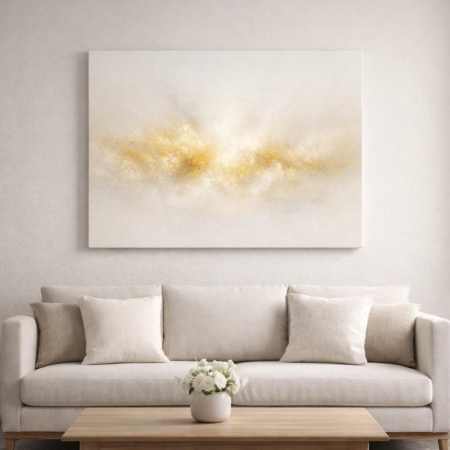 Scandi Light Gold Accent Art shown as canvas wall art in a luxury executive office