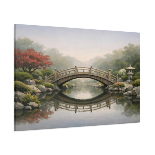 Scandi Light Japanese Garden Bridge shown as stretched canvas wall art