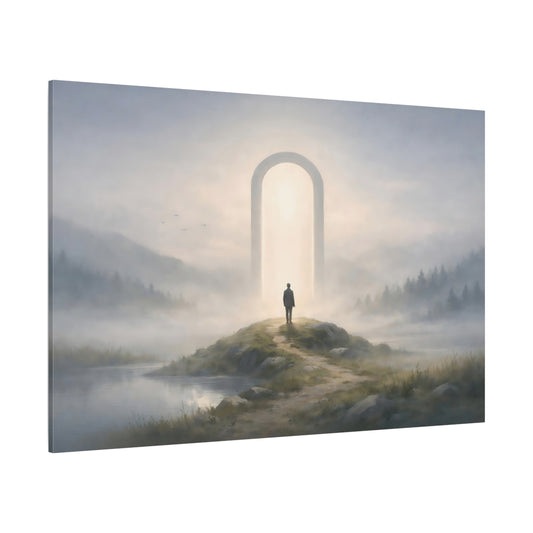 Scandi Light Landscape Mist shown as stretched canvas wall art