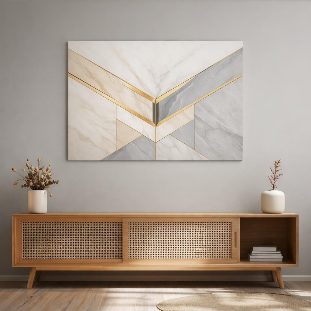 Scandi Light Luxury Marble Pattern shown as canvas wall art in a refined dining room