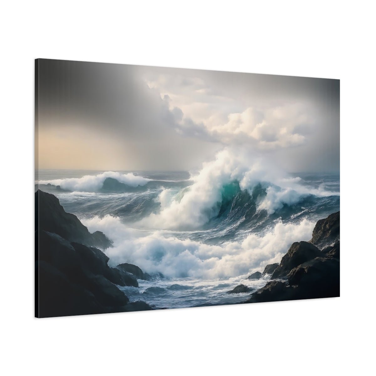 Scandi Light Ocean Storm Waves Nature - Canvas Wall Art Print - YesArtYes