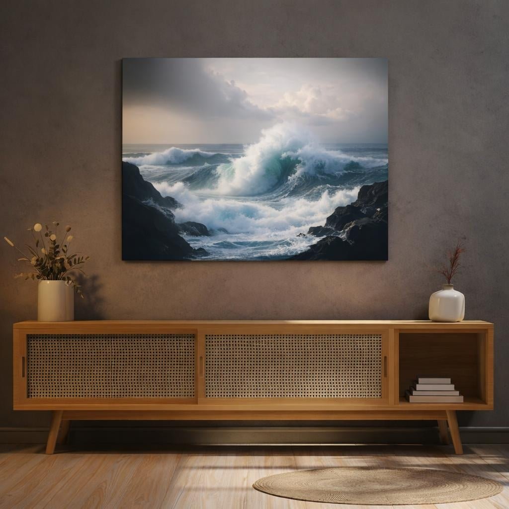 Scandi Light Ocean Storm Waves Nature - Canvas Wall Art Print - YesArtYes