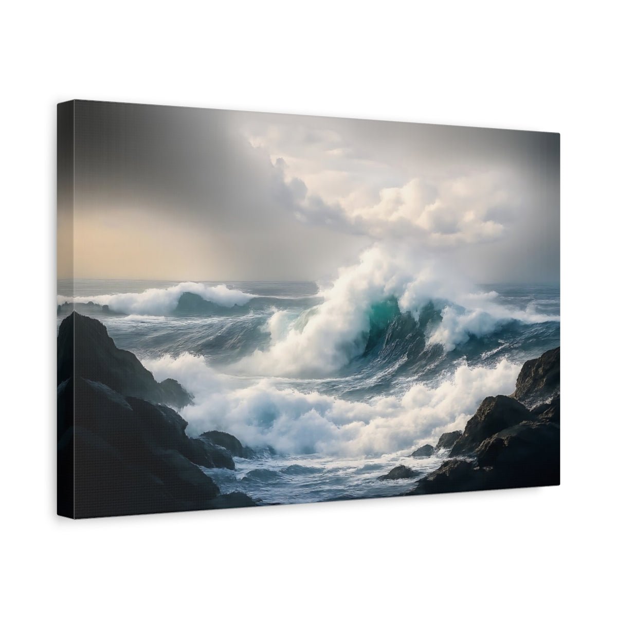 Scandi Light Ocean Storm Waves Nature - Canvas Wall Art Print - YesArtYes