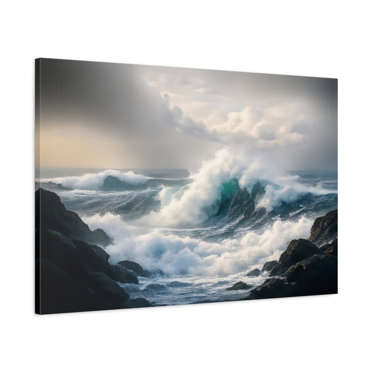 Scandi Light Ocean Storm Waves Nature - Canvas Wall Art Print - YesArtYes