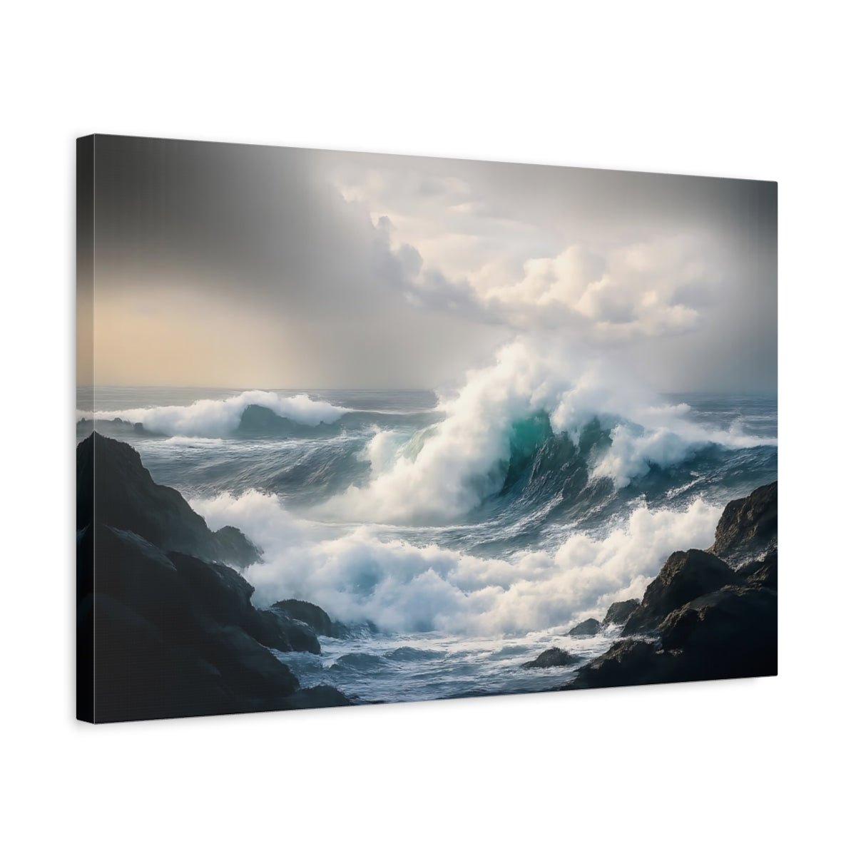 Scandi Light Ocean Storm Waves Nature - Canvas Wall Art Print - YesArtYes