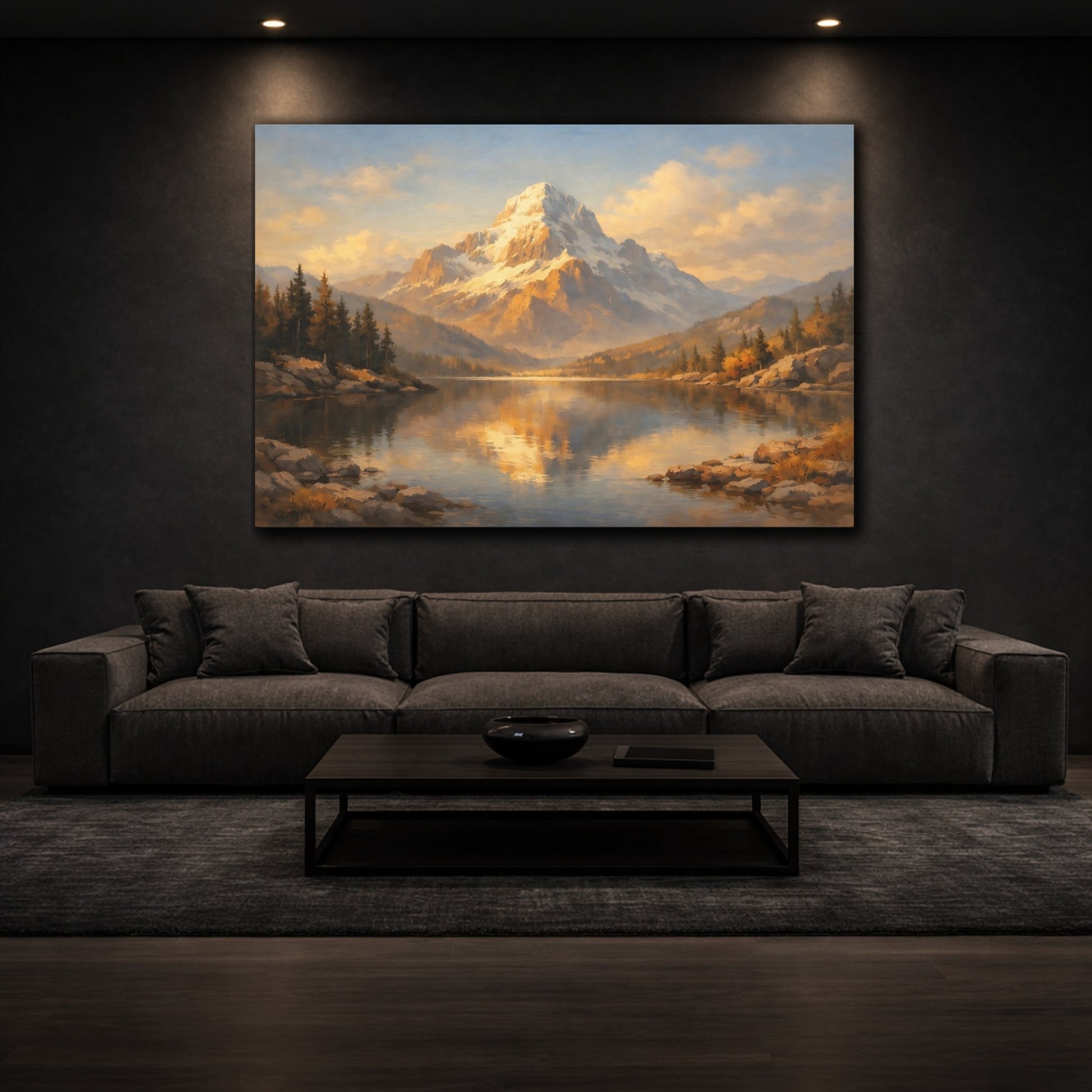 Mockup 2. Scandi Light Stamp Collage Dramatic Lighting shown as stretched canvas wall art