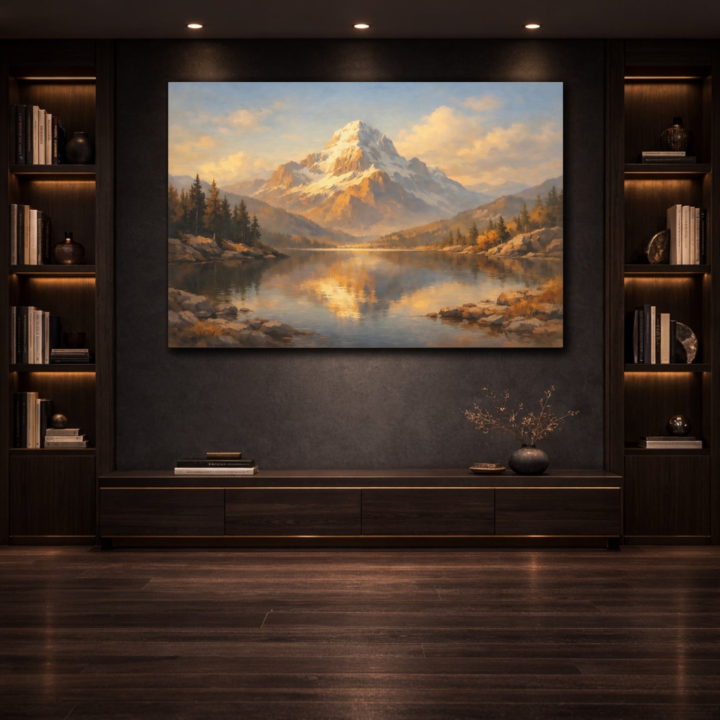 Mockup 3. Scandi Light Stamp Collage Dramatic Lighting shown as stretched canvas wall art