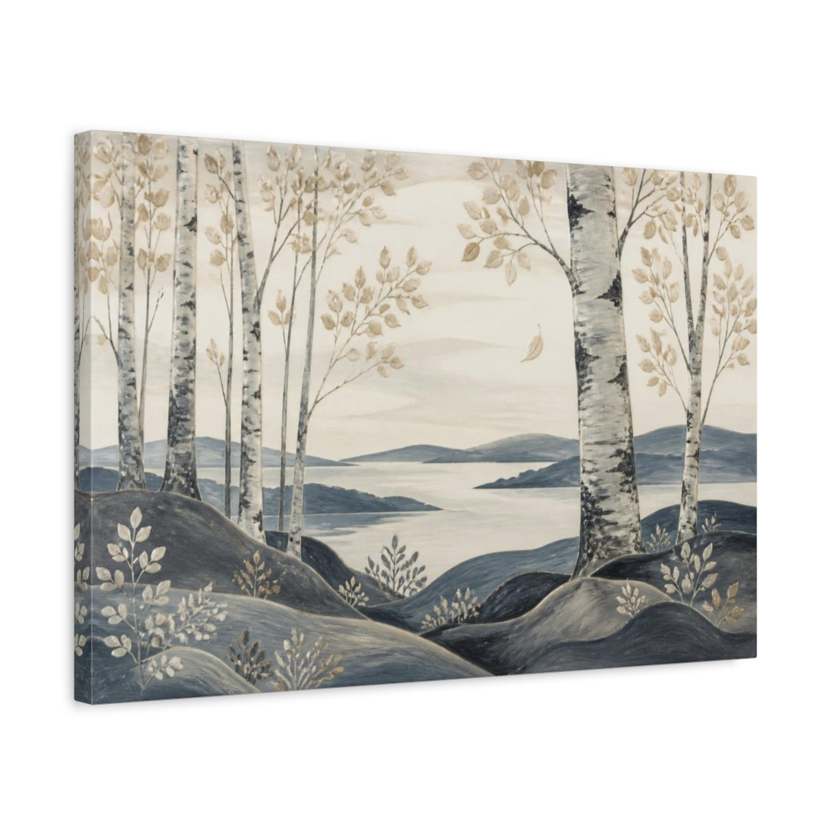 Side Mockup 3. Scandinavian Birch Grove shown as canvas print