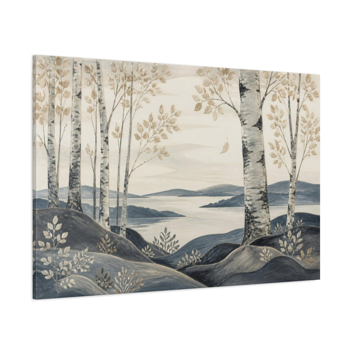 Side Mockup 1. Scandinavian Birch Grove shown as canvas print