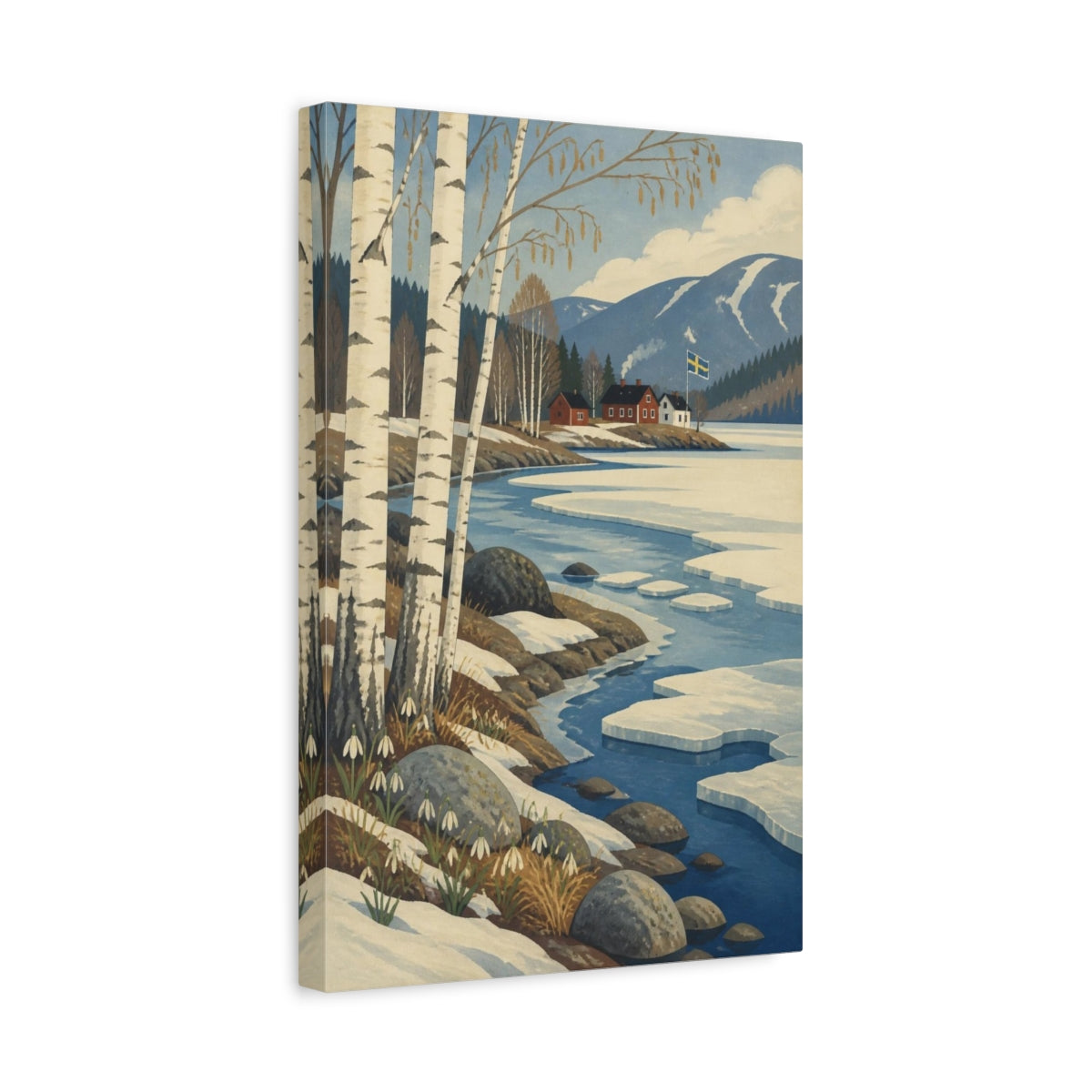 Side Mockup 4. Scandinavian Birch Spring shown as canvas print