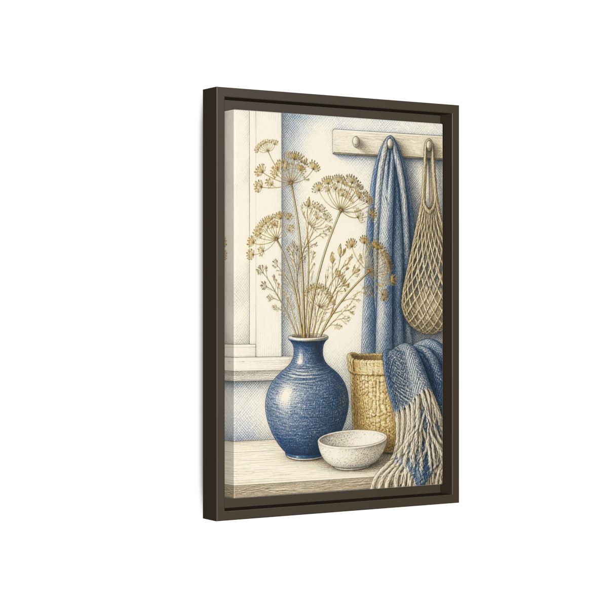 Side Mockup 5. Scandinavian Blue Vase Still Life shown as framed canvas print