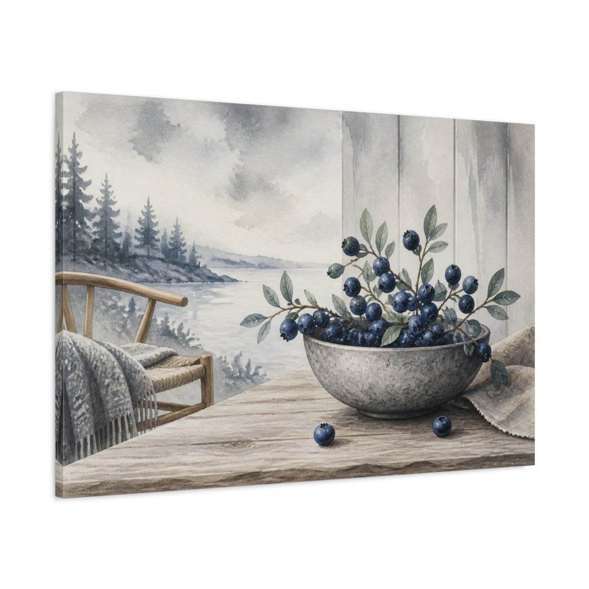 Main Mockup. Scandinavian Blueberry Bowl shown as canvas print