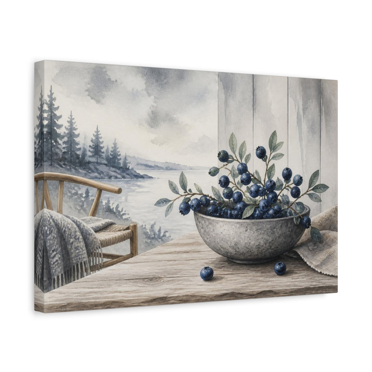 Side Mockup 4. Scandinavian Blueberry Bowl shown as canvas print
