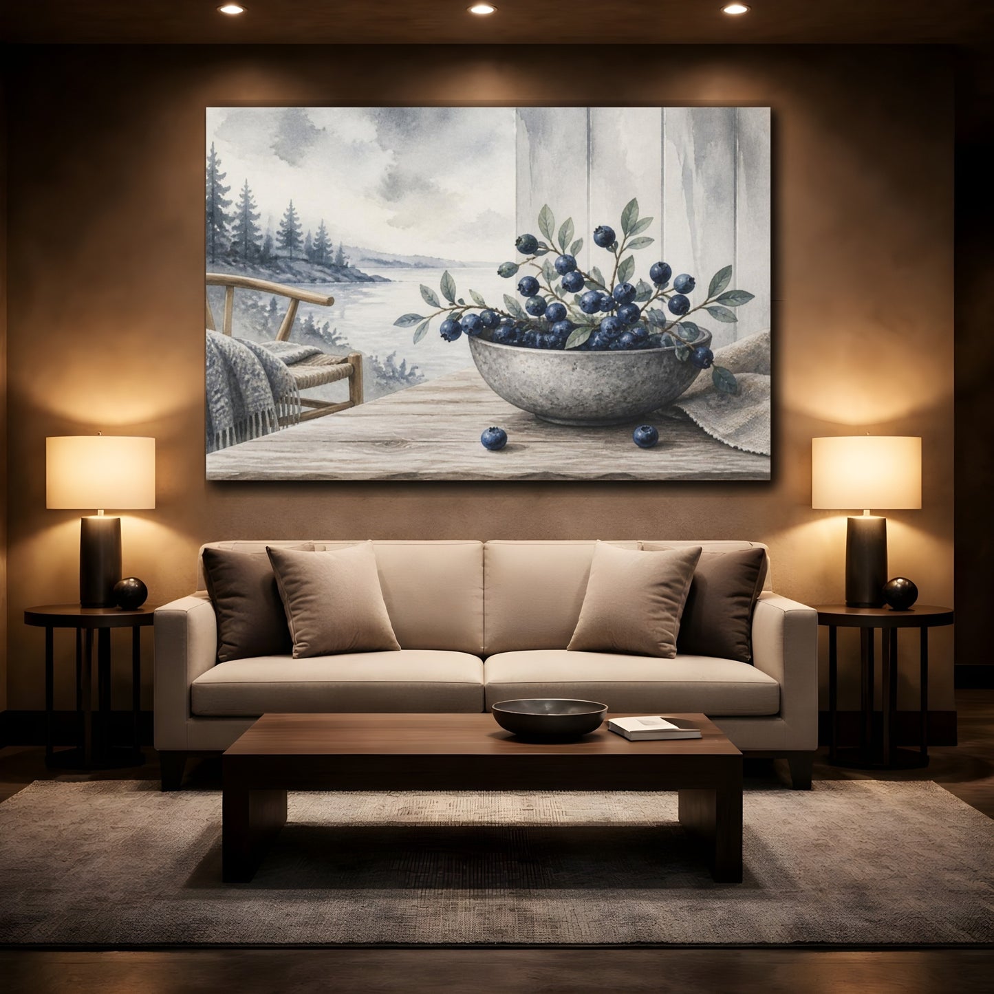 Mockup 2. Scandinavian Blueberry Bowl shown as canvas print