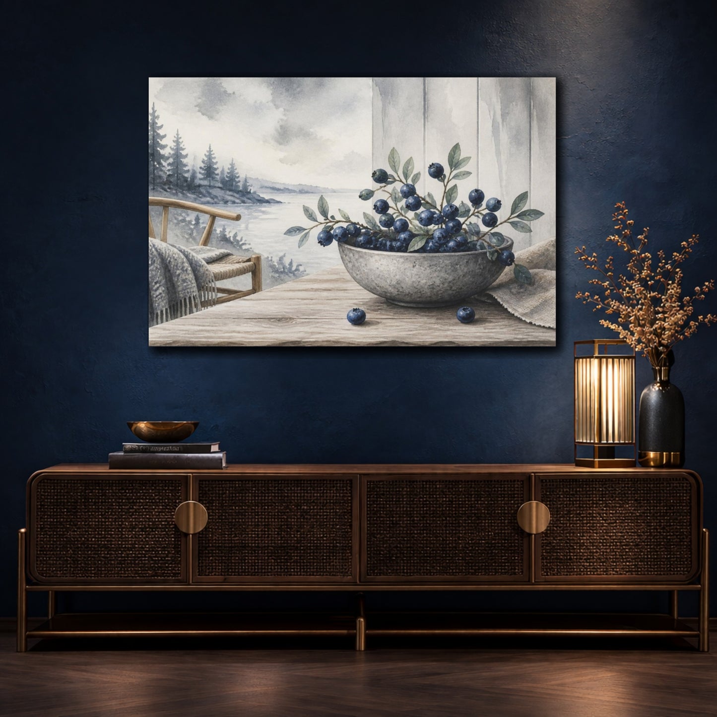 Mockup 4. Scandinavian Blueberry Bowl shown as canvas print