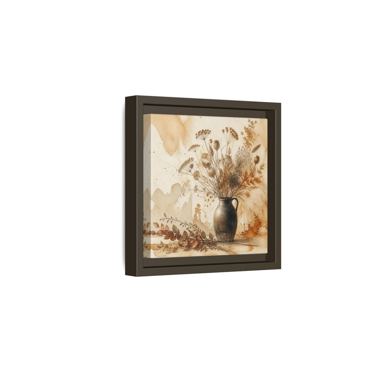 Side Mockup 2. Scandinavian Jug With Dried Botanicals shown as framed canvas print