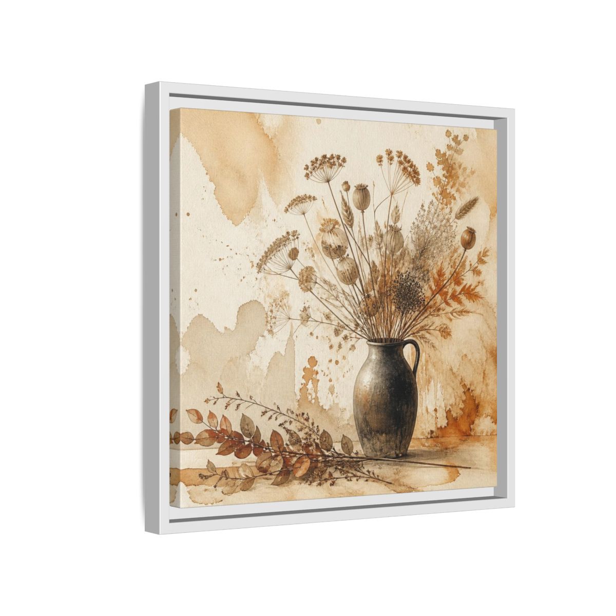 Side Mockup 13. Scandinavian Jug With Dried Botanicals shown as framed canvas print