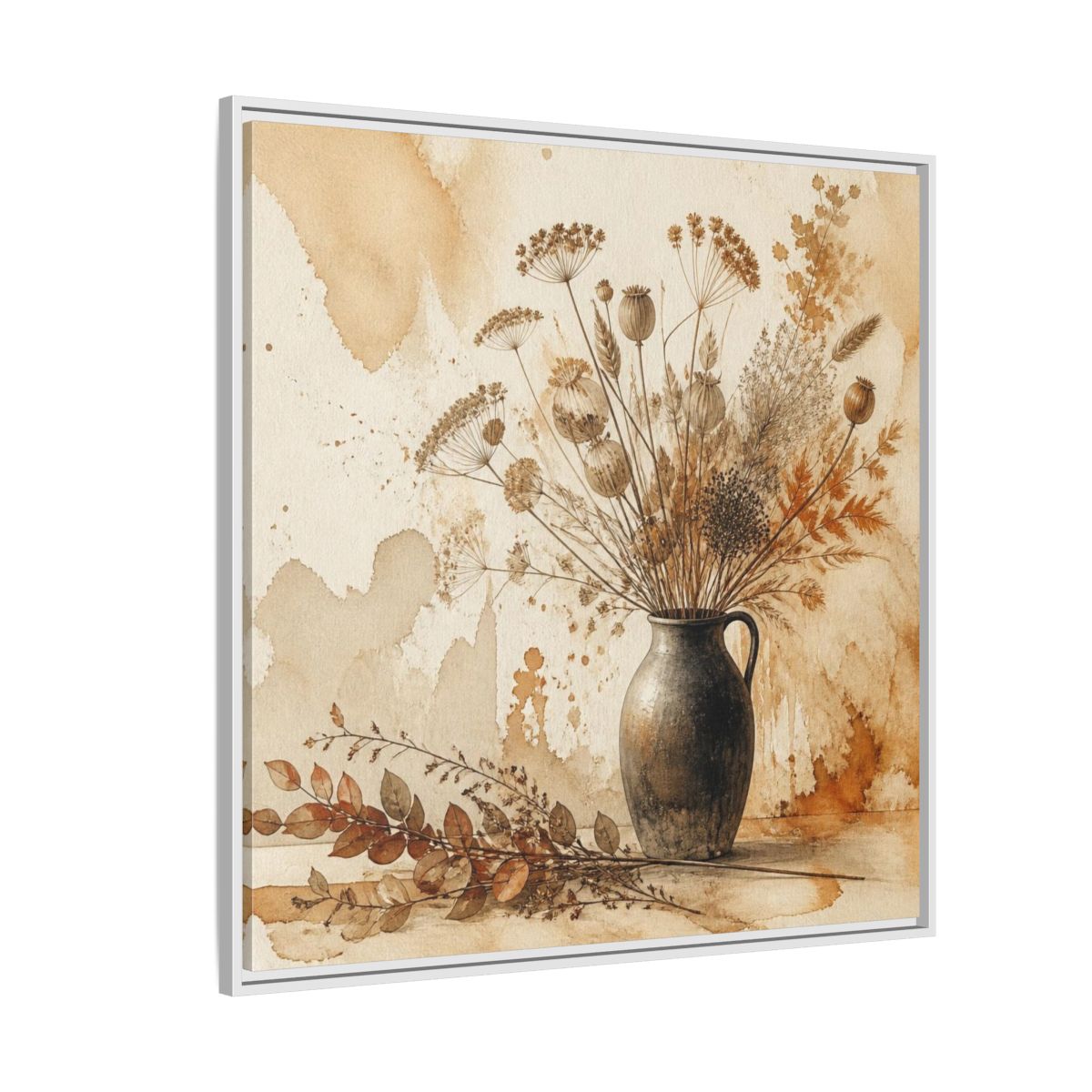 Side Mockup 4. Scandinavian Jug With Dried Botanicals shown as framed canvas print