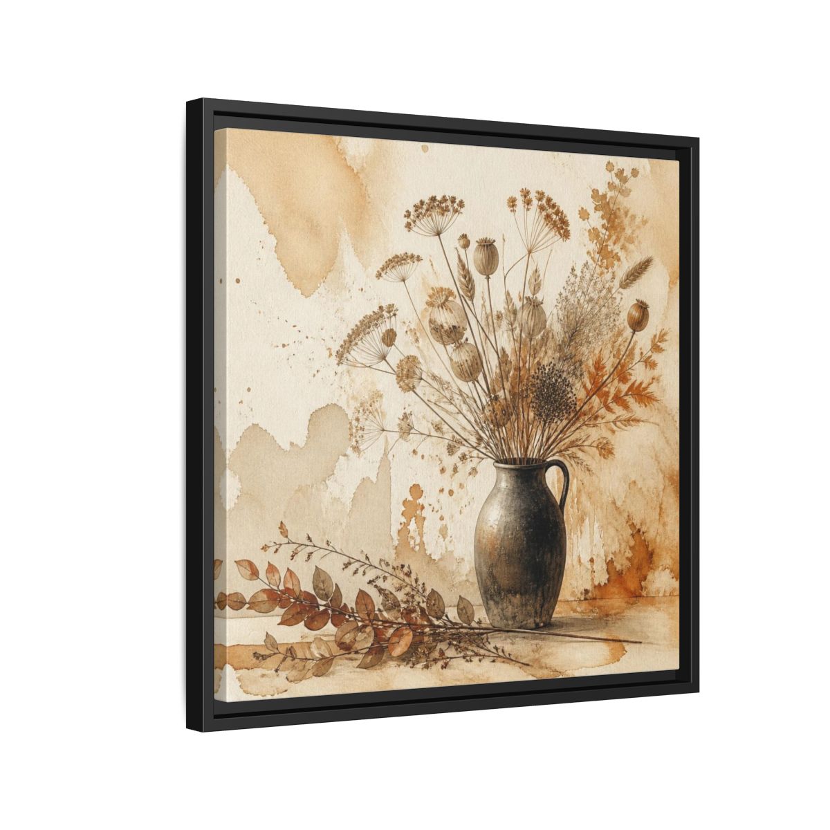 Side Mockup 12. Scandinavian Jug With Dried Botanicals shown as framed canvas print