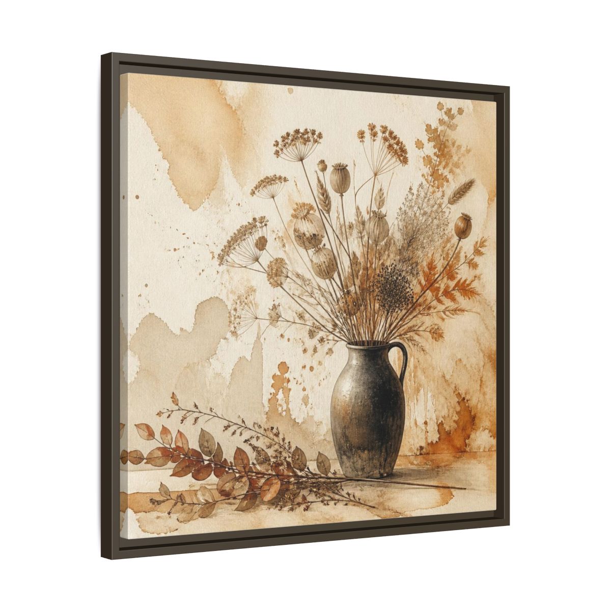 Side Mockup 27. Scandinavian Jug With Dried Botanicals shown as framed canvas print