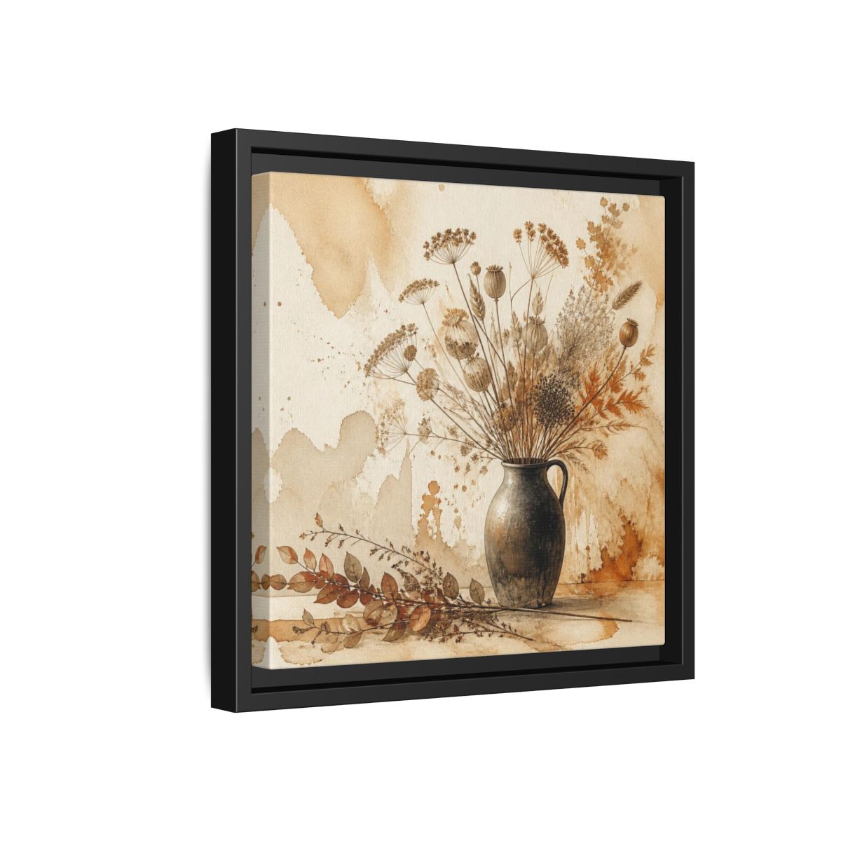 Side Mockup 18. Scandinavian Jug With Dried Botanicals shown as framed canvas print