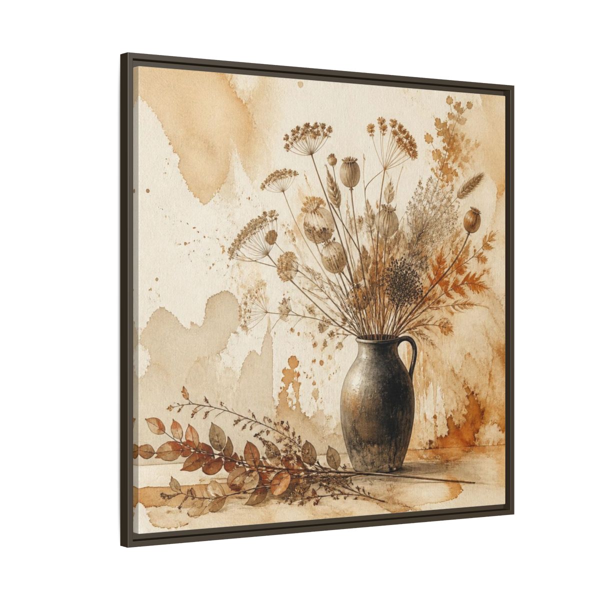 Side Mockup 5. Scandinavian Jug With Dried Botanicals shown as framed canvas print