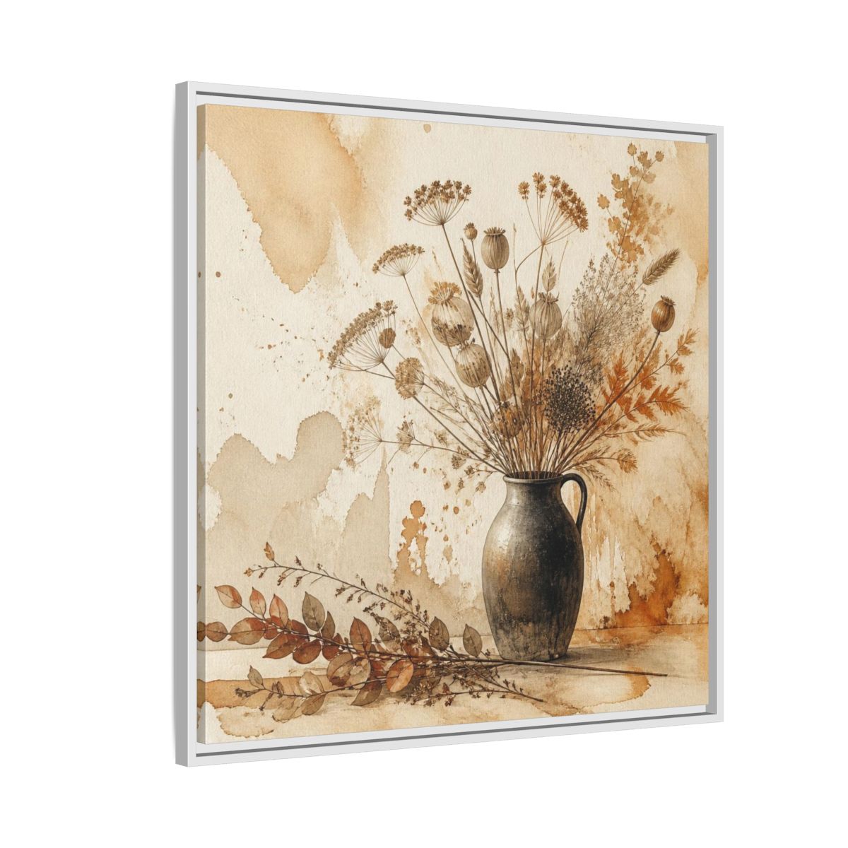 Side Mockup 7. Scandinavian Jug With Dried Botanicals shown as framed canvas print