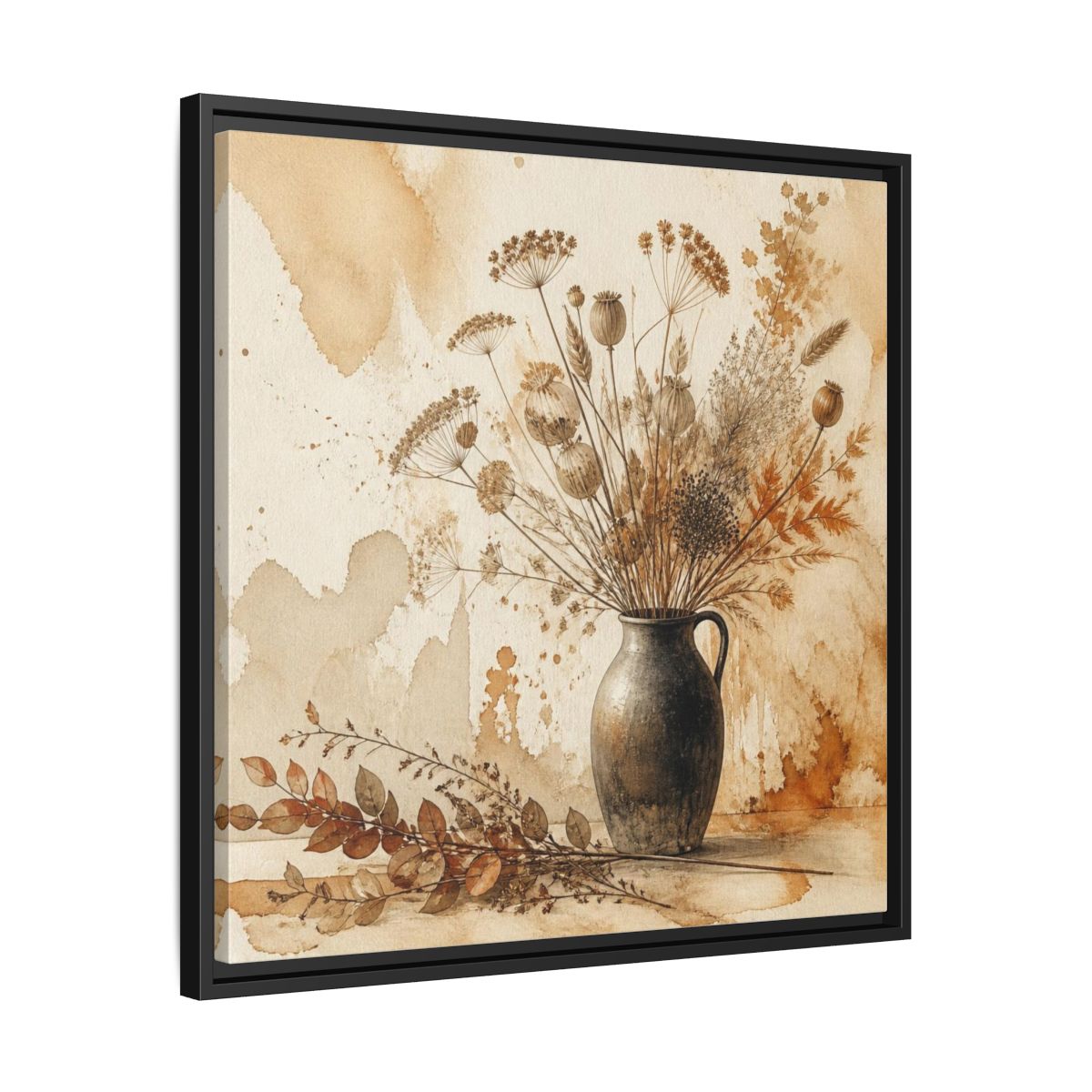 Side Mockup 31. Scandinavian Jug With Dried Botanicals shown as framed canvas print