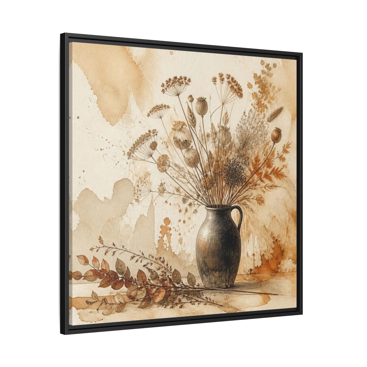Side Mockup 30. Scandinavian Jug With Dried Botanicals shown as framed canvas print