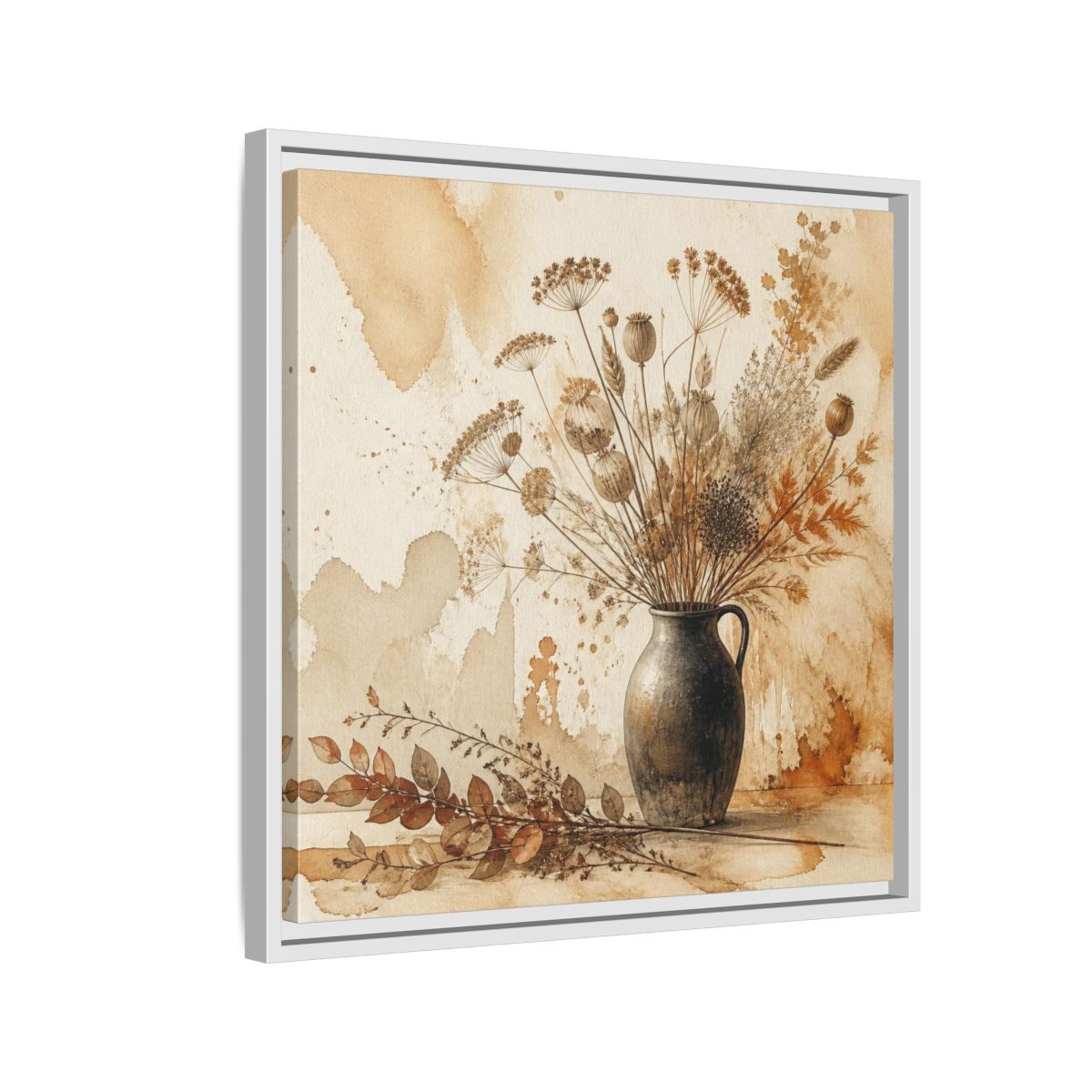 Side Mockup 10. Scandinavian Jug With Dried Botanicals shown as framed canvas print