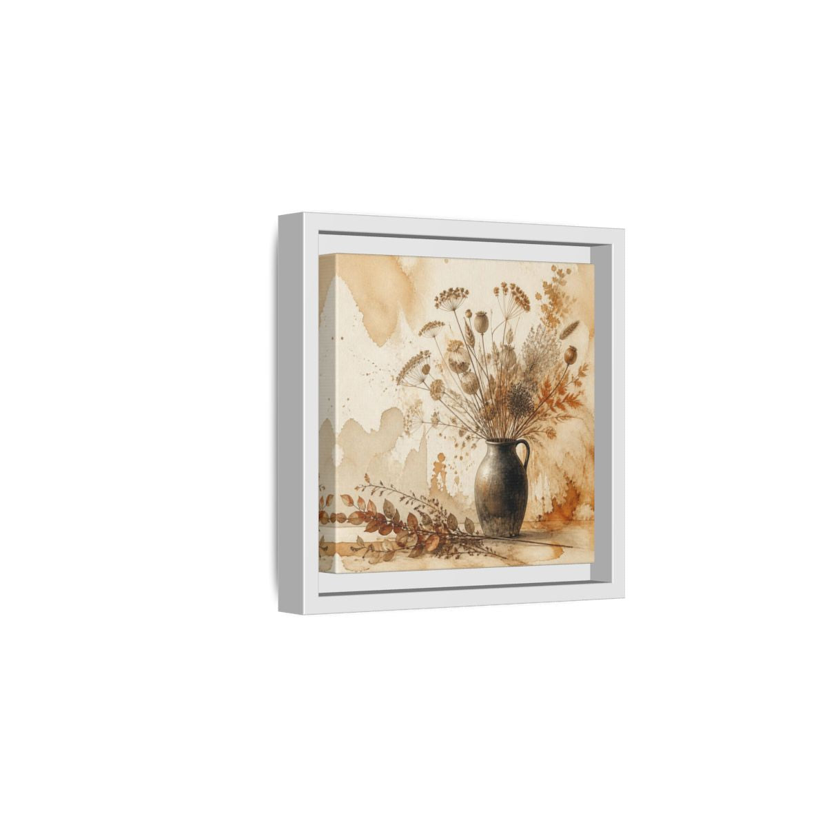 Side Mockup 1. Scandinavian Jug With Dried Botanicals shown as framed canvas print