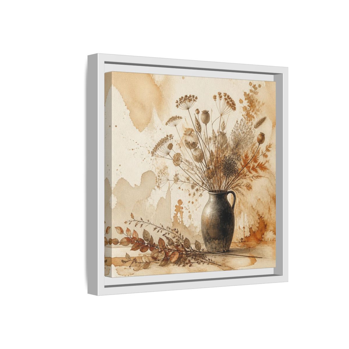 Side Mockup 16. Scandinavian Jug With Dried Botanicals shown as framed canvas print