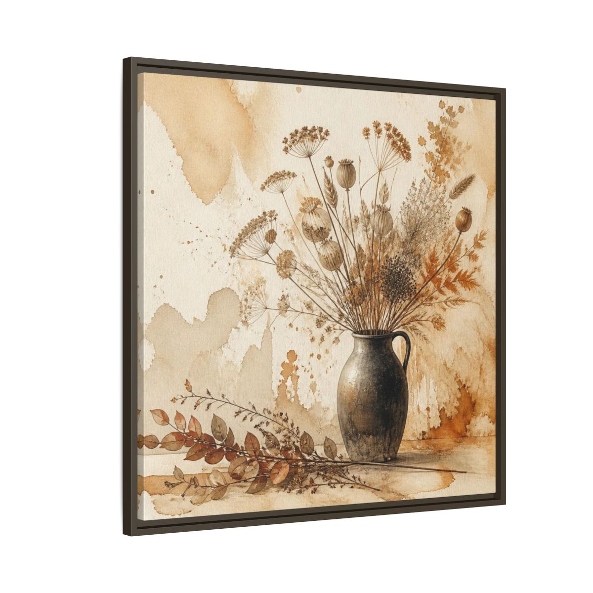 Side Mockup 8. Scandinavian Jug With Dried Botanicals shown as framed canvas print