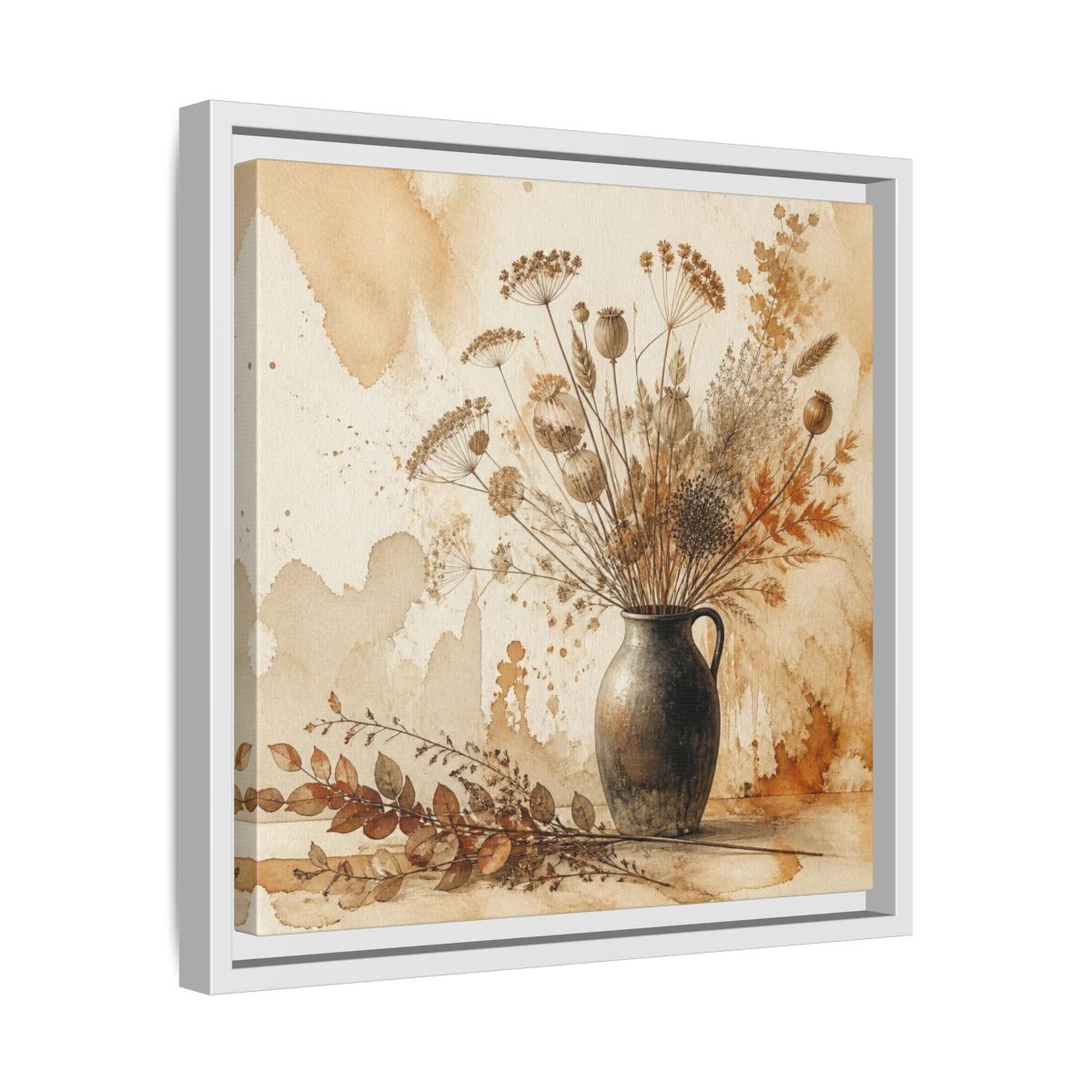 Side Mockup 28. Scandinavian Jug With Dried Botanicals shown as framed canvas print