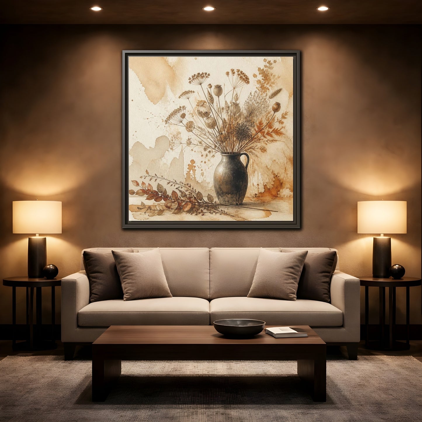 Mockup 2. Scandinavian Jug With Dried Botanicals shown as framed canvas print